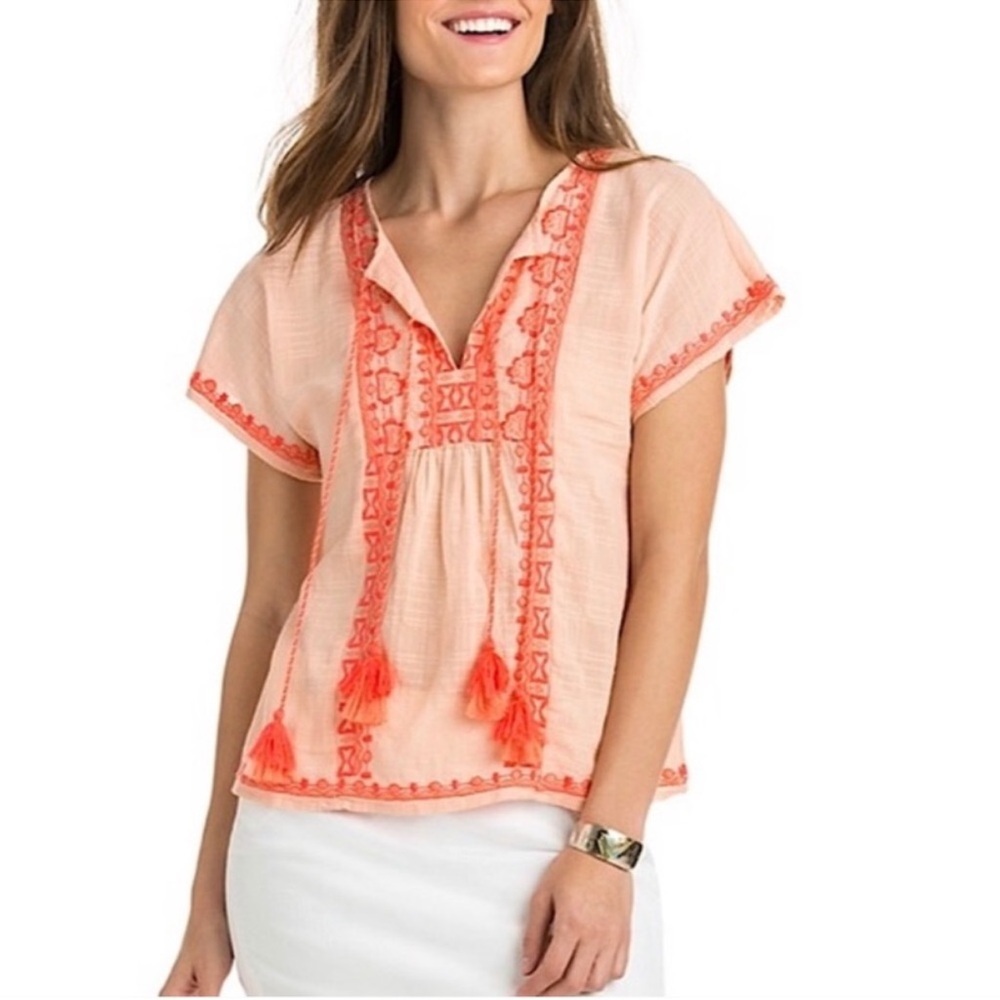 Vineyard Vines Embellished Flutter Sleeve Blouse